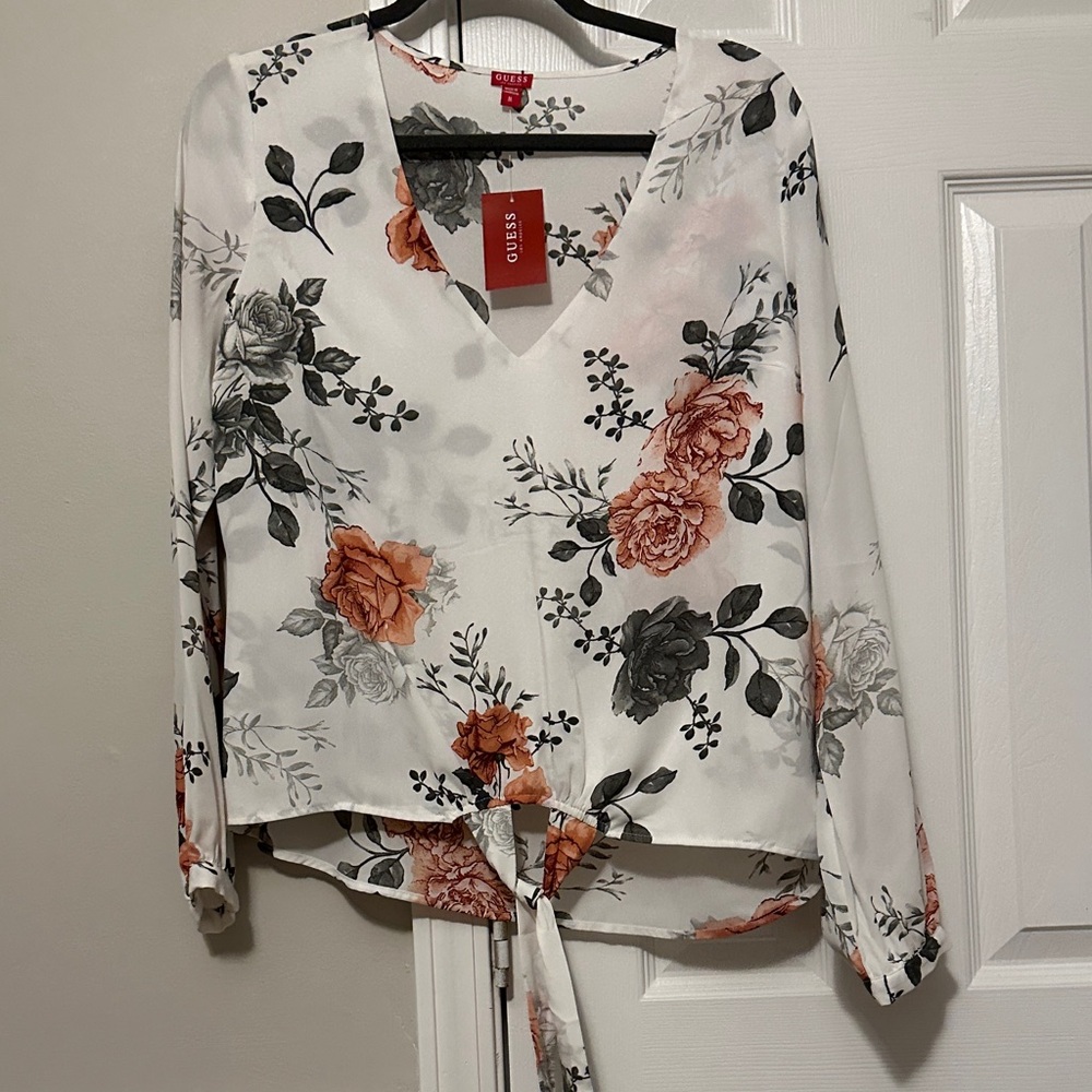 GUESS Women's Floral Blouse - White and Orange